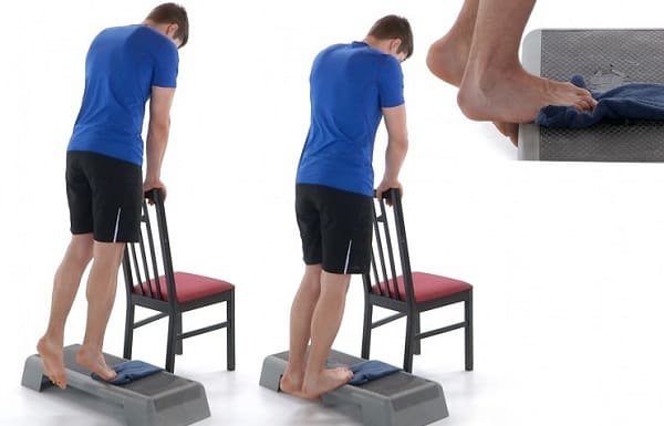 تمرین بالا بردن پاشنه پا از پله برای درد جلوی ساق پا